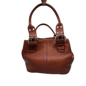Tignanello‎ Leather Satchel Top Handle Bag Big Buckle Detail Orange Purse